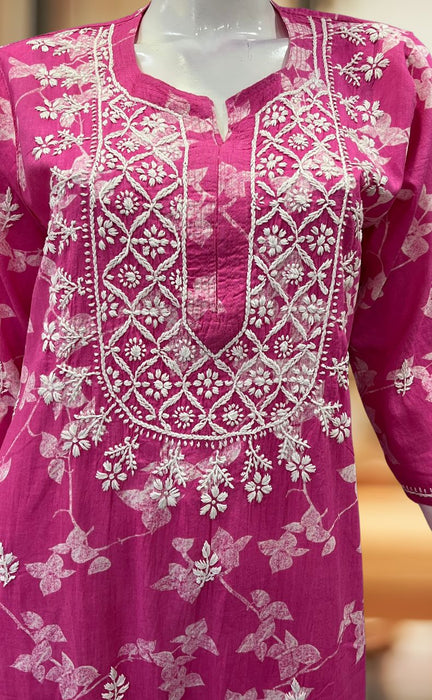 Shyamal Chikan Hand Embroidered Pink Cotton Lucknowi Chikankari Kurti-
